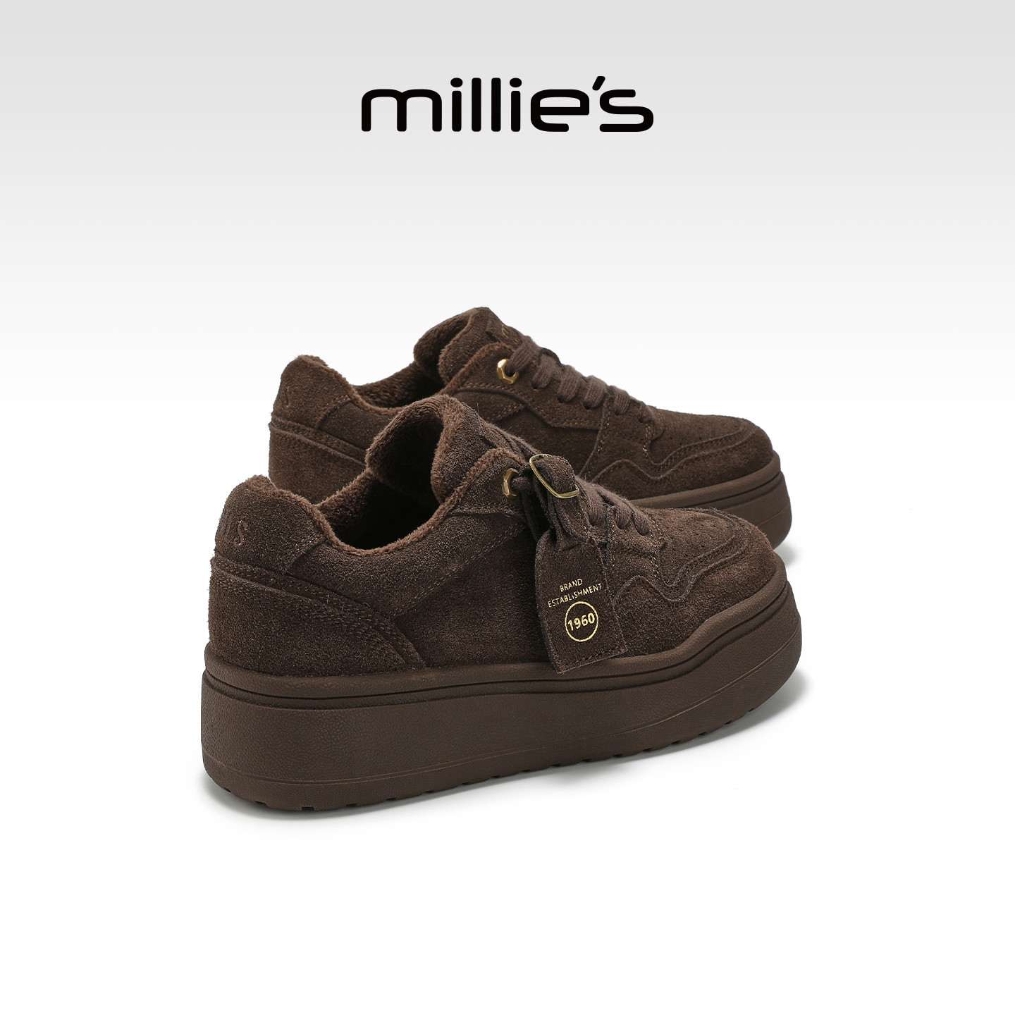 millies妙丽复古松糕板鞋2025秋冬季新款厚底加绒百搭休闲面包鞋,女鞋,时尚休闲鞋,淘宝优惠券,粉丝福利购,淘宝优惠卷