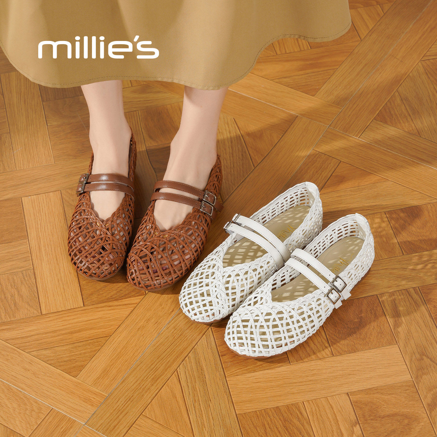 MILLIE'S/妙丽一字带玛丽珍平底单鞋女2026夏季新款复古罗马凉鞋