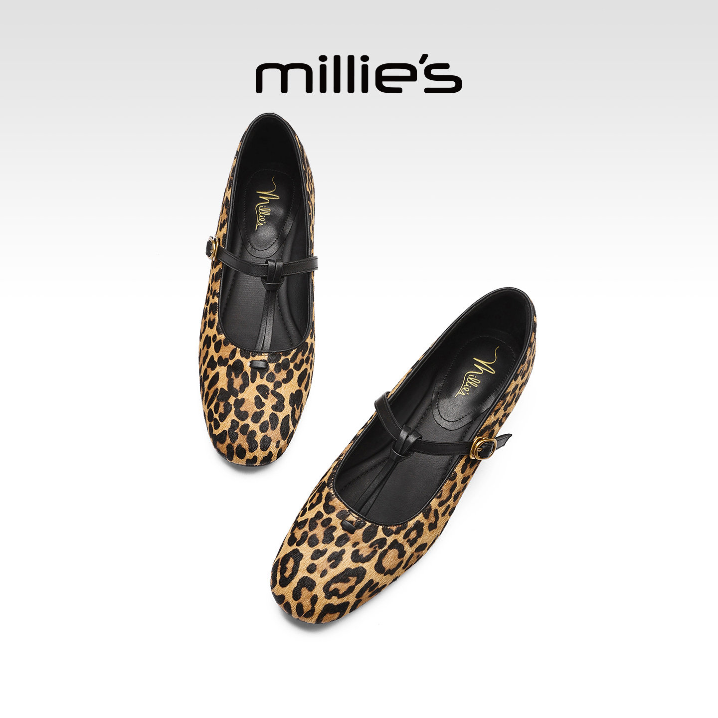 MILLIE'S/妙丽2026春季豹纹玛丽珍鞋女款芭蕾舞鞋气质通勤单鞋女