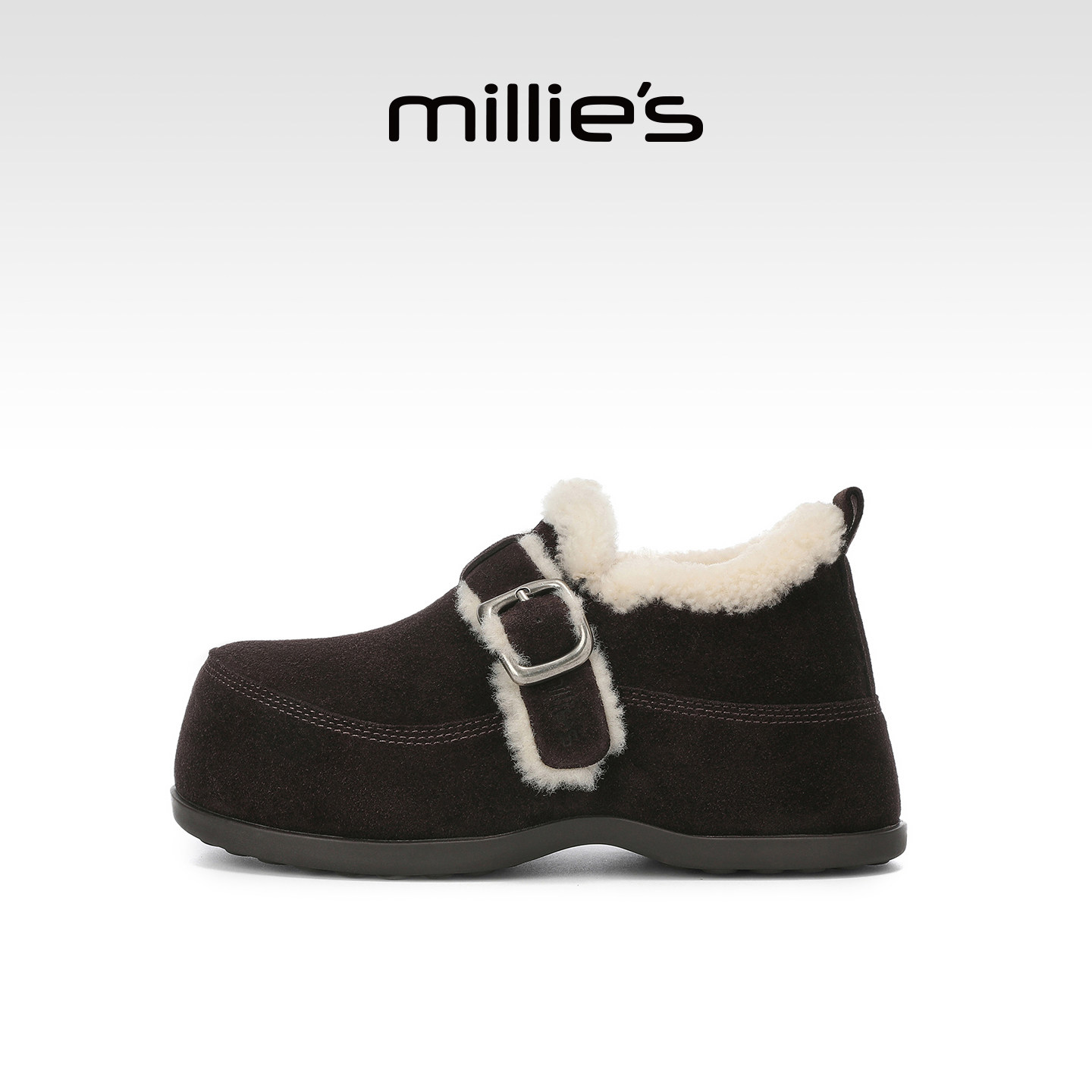 MILLIE'S/妙丽厚底勃肯鞋女款冬季新款反绒皮加绒棉鞋保暖雪地靴