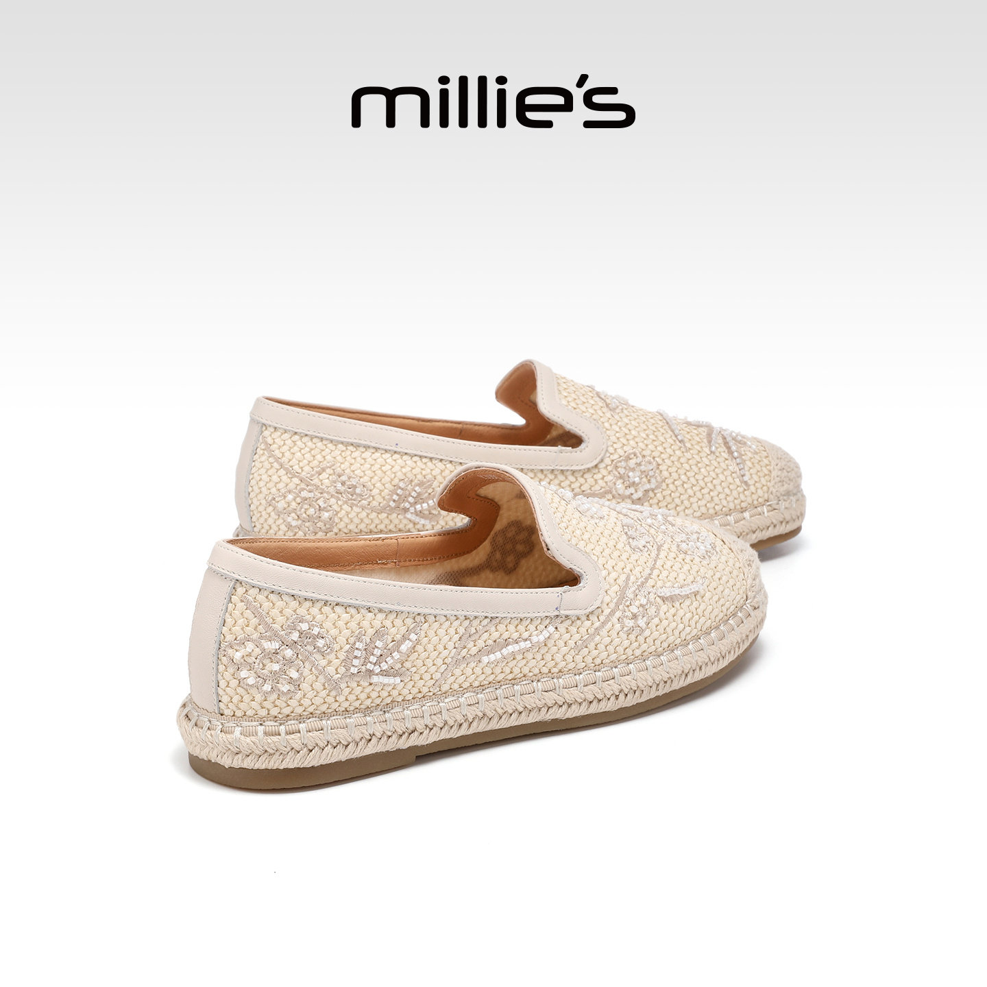 MILLIE'S/妙丽圆头复古风休闲平底草编底渔夫鞋女鞋2026春季新款,女鞋,渔夫鞋,淘宝优惠券,粉丝福利购,淘宝优惠卷