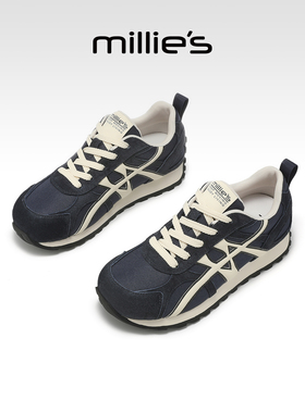 millies妙丽复古德训鞋女2025冬季新款厚底增高运动阿甘加绒棉鞋