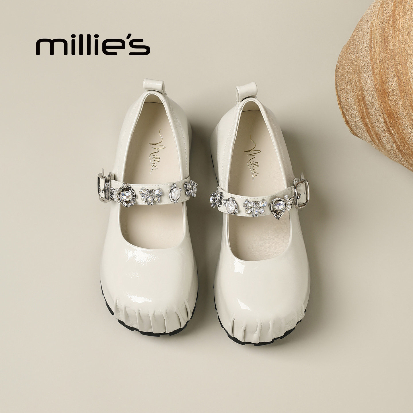 MILLIE'S/妙丽法式玛丽珍鞋女水钻一字扣方头浅口内增高单鞋女鞋,女鞋,玛丽珍鞋,淘宝优惠券,粉丝福利购,淘宝优惠卷