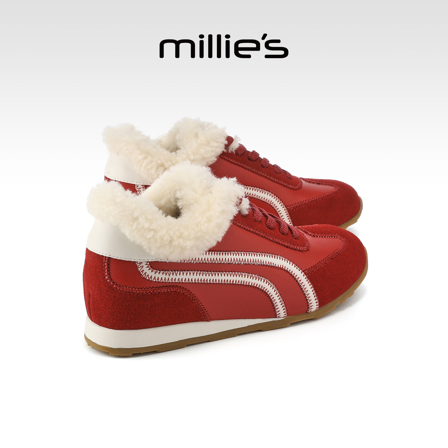 millies妙丽冬季红色加绒毛毛鞋