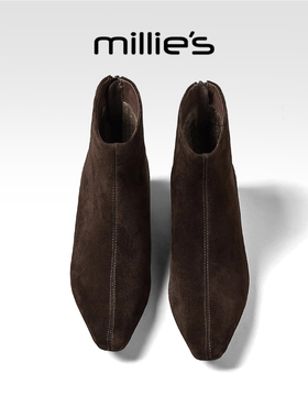millies妙丽女靴尖头后拉链瘦瘦靴2025年冬季新款加绒时装靴短靴