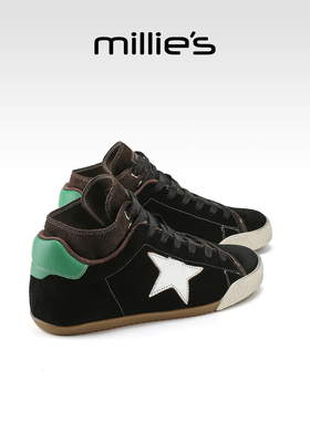 millies妙丽女鞋2025年冬季新款牛皮复古内增高星星鞋板鞋德训鞋