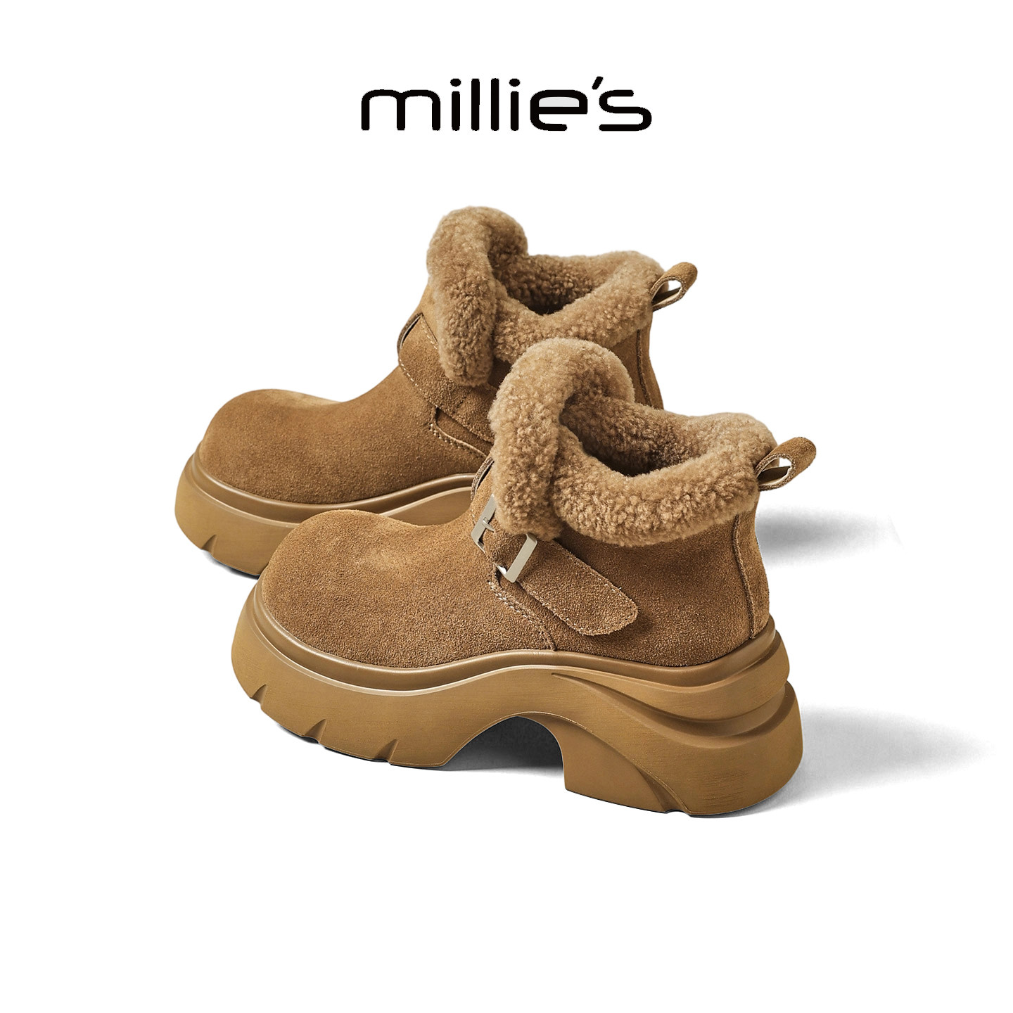 MILLIE'S/妙丽厚底雪地靴女款羊毛翻边加绒真皮大棉鞋子秋冬新款,女鞋,棉鞋,淘宝优惠券,粉丝福利购,淘宝优惠卷