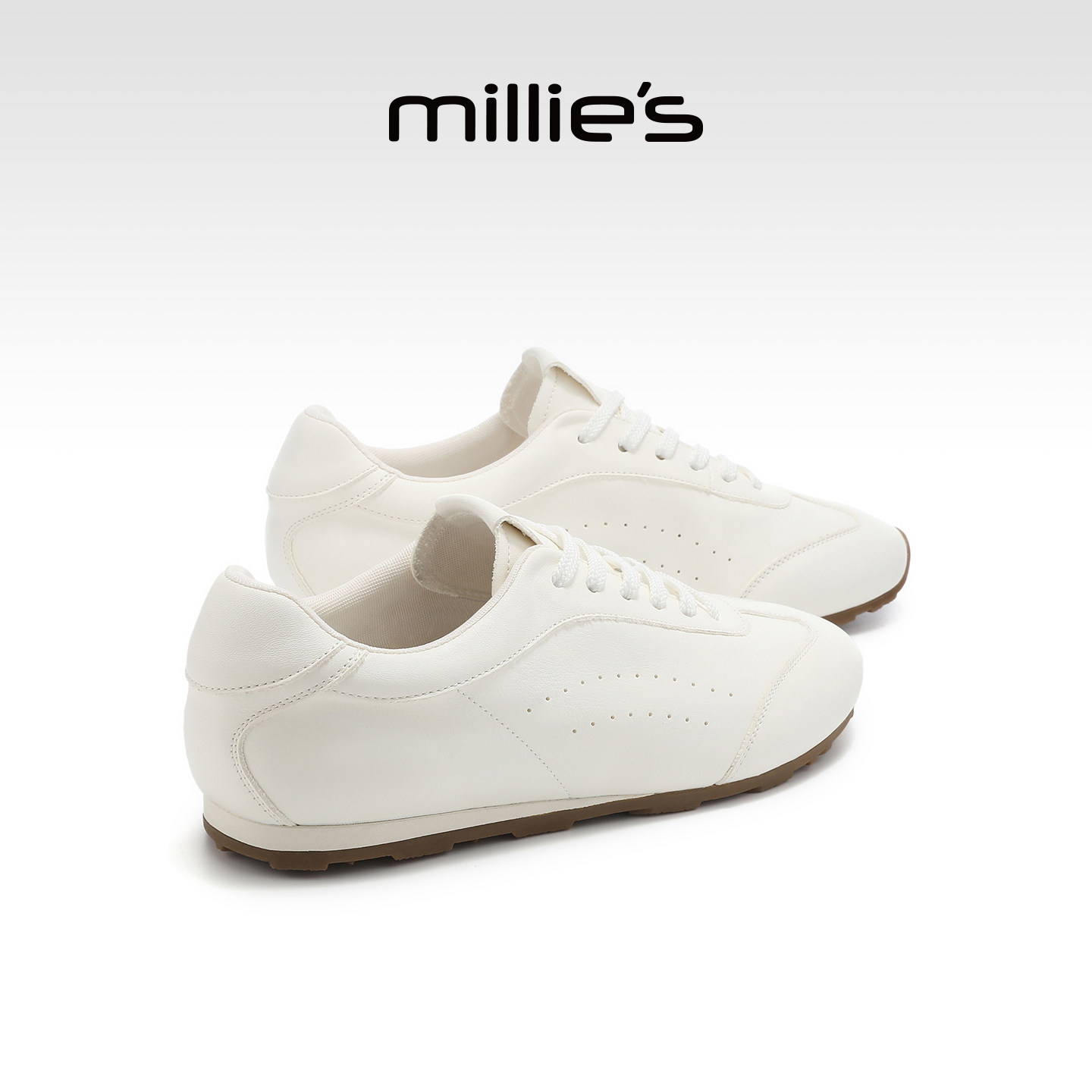 MILLIE'S/妙丽德训鞋女款2026春季新款真皮小白鞋子平底休闲单鞋,女鞋,深口单鞋,淘宝优惠券,粉丝福利购,淘宝优惠卷