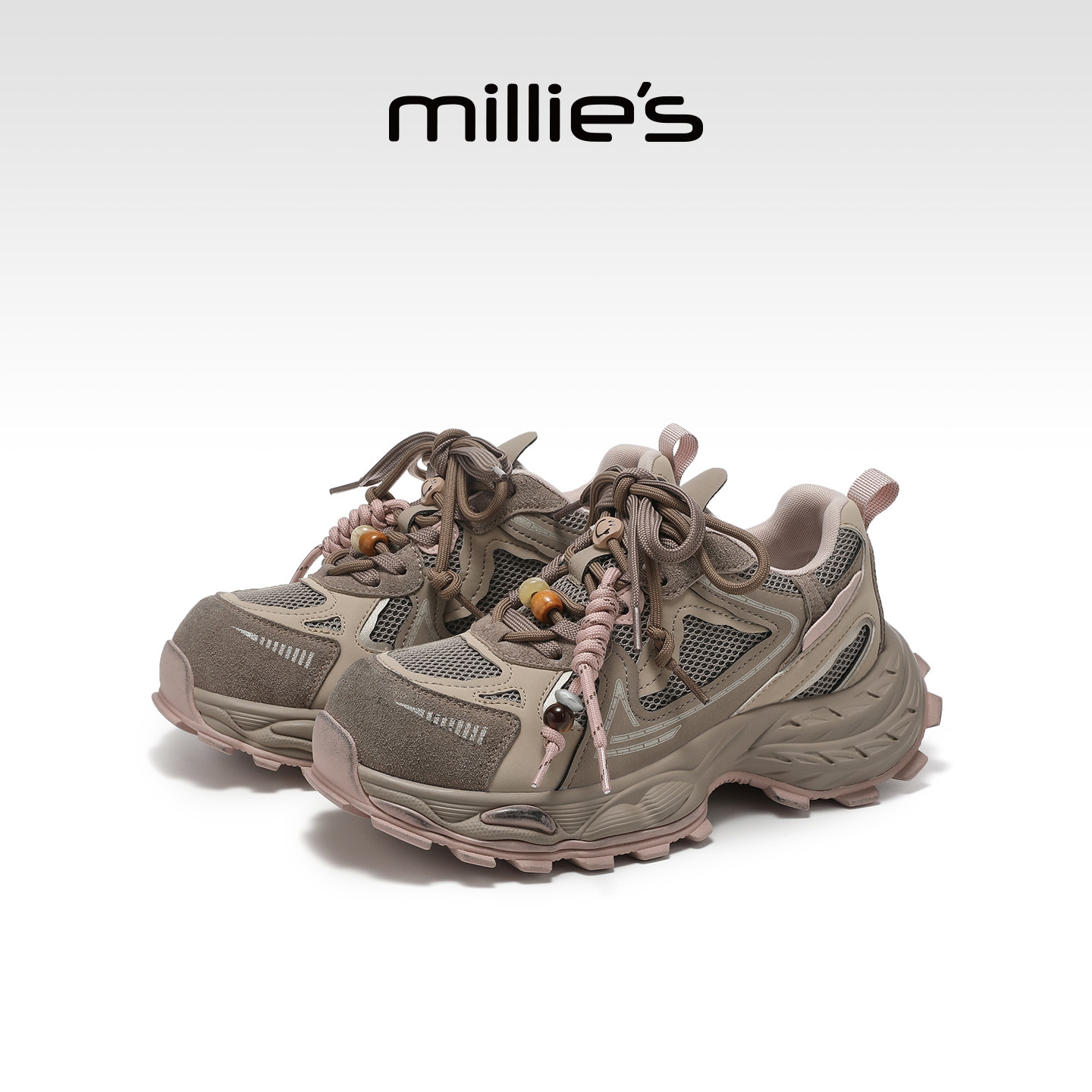 millies妙丽时尚休闲鞋女款2026春夏新款厚底运动鞋系带老爹鞋子