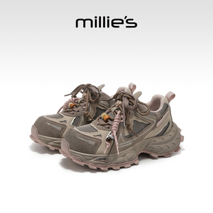 millies妙丽时尚休闲鞋女款2026春夏新款厚底运动鞋系带老爹鞋子