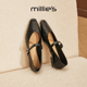 millies妙丽法式 复古中跟 芭蕾单鞋 玛丽珍鞋 女浅口粗跟真皮小皮鞋