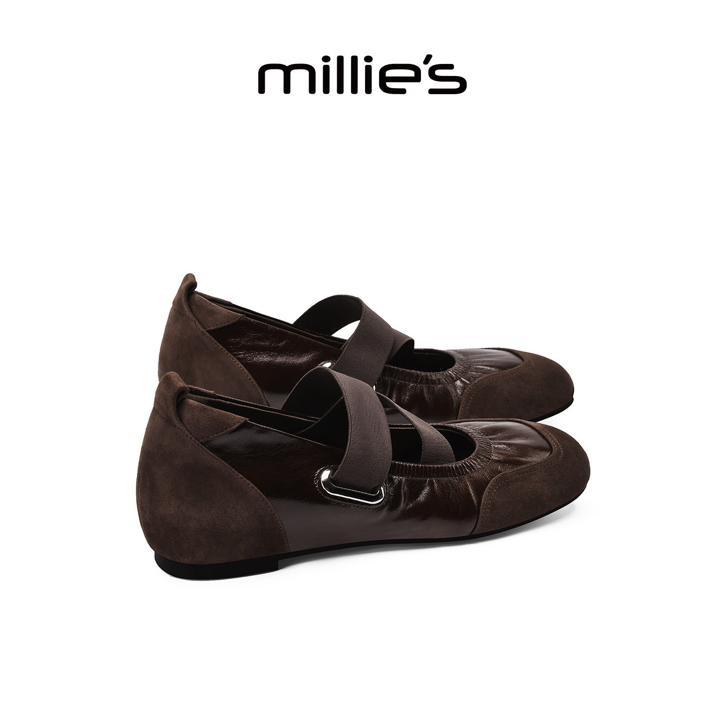 MILLIE'S/妙丽复古风玛丽珍魔术贴浅口芭蕾舞蹈单鞋秋季新款优雅