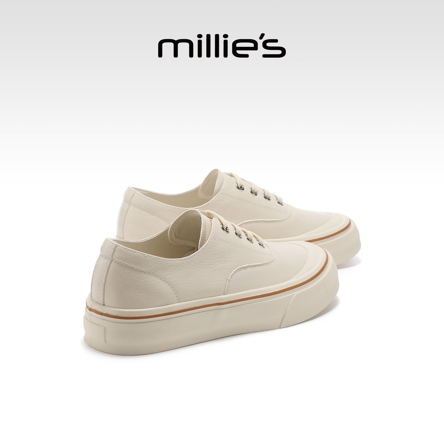 MILLIE'S/妙丽厚底真皮帆布鞋女夏季薄款透气一脚蹬休闲板鞋新款