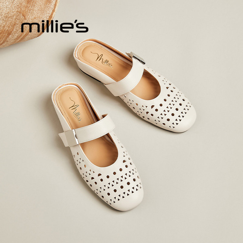 MILLIE'S/妙丽半拖鞋女夏季外穿2026新款镂空包头单鞋凉拖鞋配裙
