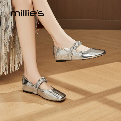 millies妙丽银色法式小皮鞋
