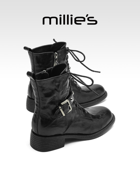 millies妙丽气质显瘦加绒马丁靴2025年冬季新款百搭减龄时装靴子