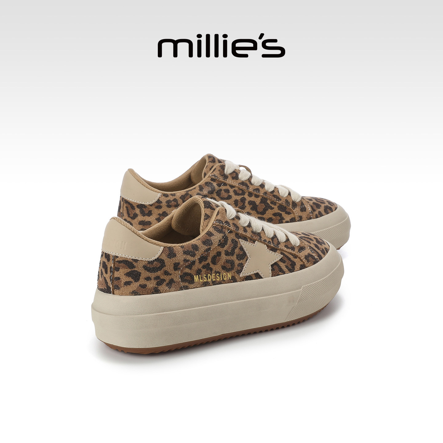 MILLIE'S/妙丽豹纹星星鞋时尚休闲鞋系带深口单鞋女鞋真皮牛反绒,女鞋,深口单鞋,淘宝优惠券,粉丝福利购,淘宝优惠卷