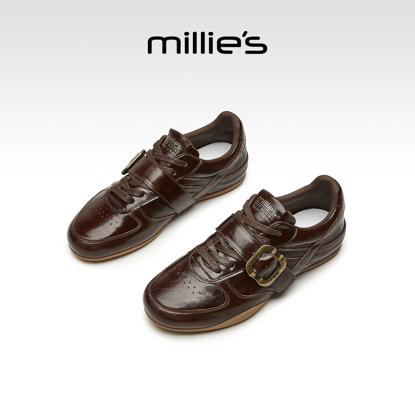 millies妙丽2025年秋季新款时尚百搭舒适复古休闲单鞋真皮德训鞋,女鞋,时尚休闲鞋,淘宝优惠券,粉丝福利购,淘宝优惠卷
