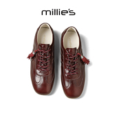 新款 妙丽真皮车厘子红时尚 女款 MILLIE 子2026春季 休闲鞋 德训鞋