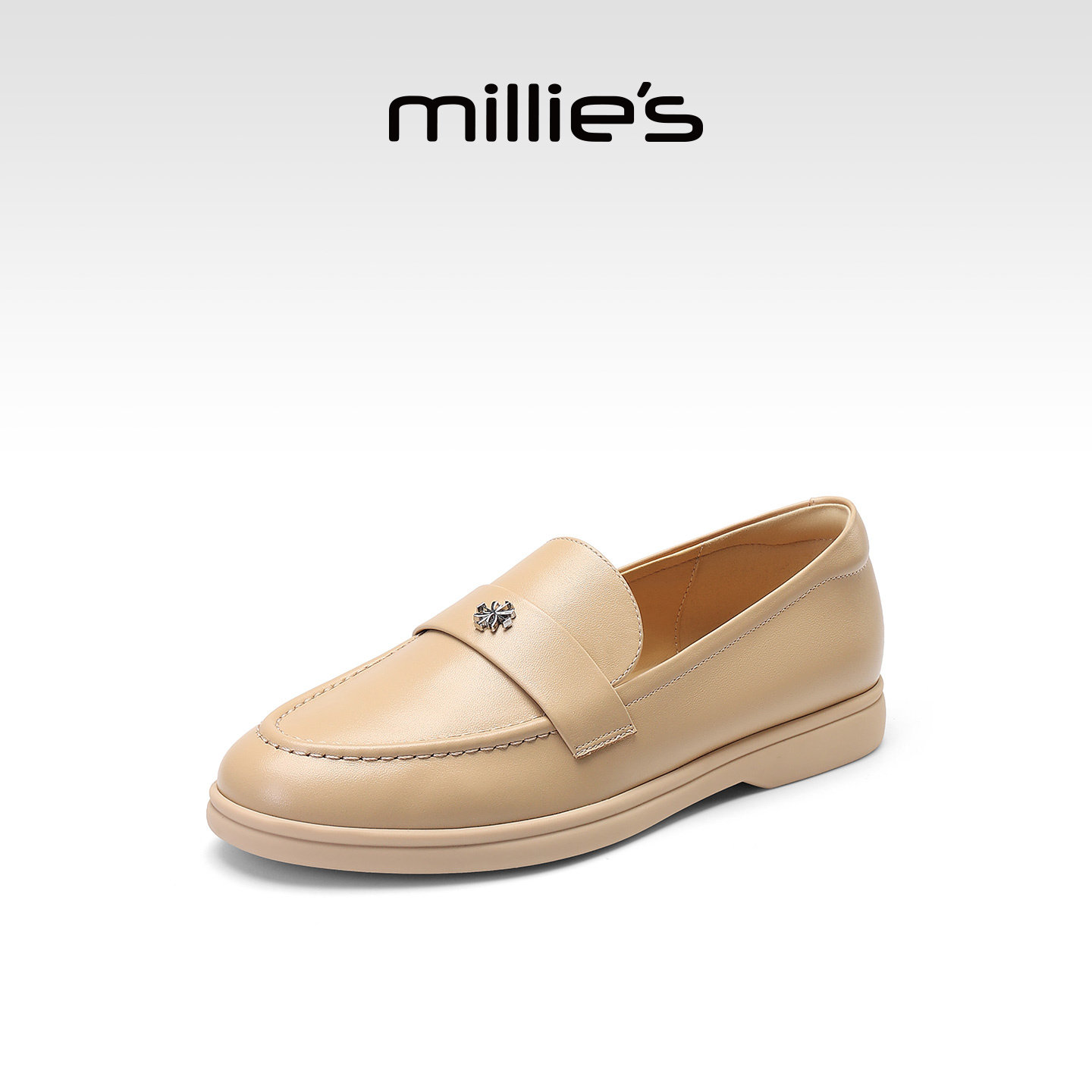 MILLIE'S/妙丽老钱风乐福鞋女平底一脚蹬豆豆鞋真皮单鞋春季新款,女鞋,深口单鞋,淘宝优惠券,粉丝福利购,淘宝优惠卷