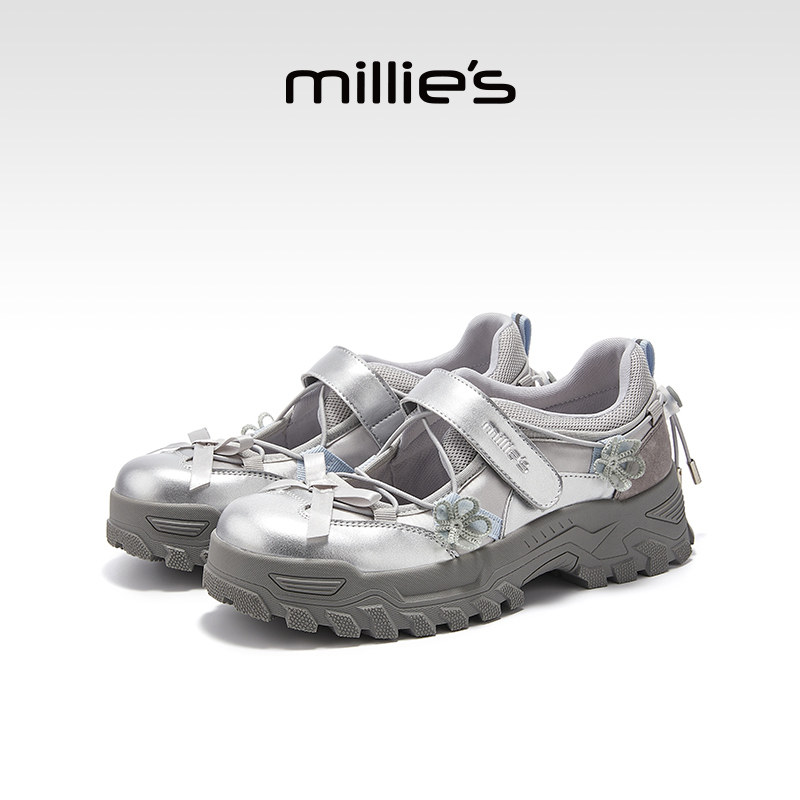 MILLIE'S/妙丽厚底时尚休闲鞋女款一字扣优雅玛丽珍老爹鞋春夏款