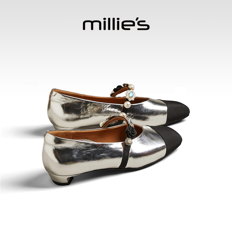 millies妙丽女鞋银色浅口单鞋