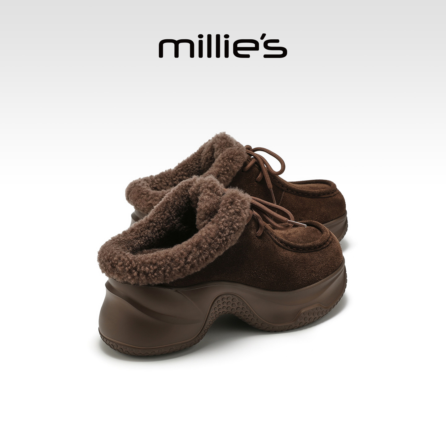 millies妙丽厚底勃肯鞋半拖加棉2025冬季新款毛绒拖鞋内增高加绒