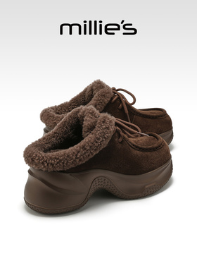 millies妙丽厚底勃肯鞋半拖加棉2025冬季新款毛绒拖鞋内增高加绒