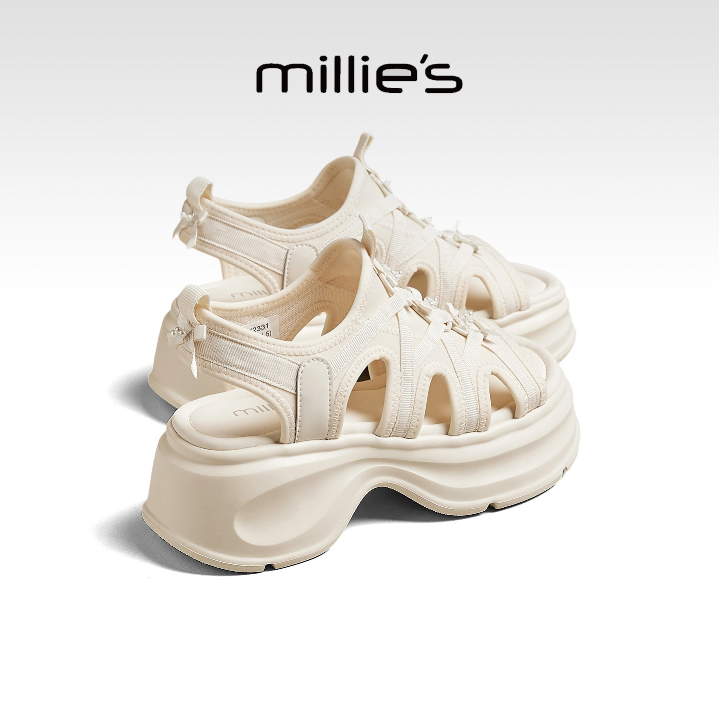 MILLIE'S/妙丽时装凉鞋2026夏季新款百搭通勤厚底增高露趾沙滩鞋