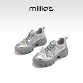 休闲鞋 妙丽系带深口单鞋 2026春季 MILLIE 时尚 厚底网面女鞋 新款