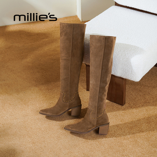 millies妙丽美拉德长筒过膝女靴2025年新款秋冬季时尚百搭烟筒靴