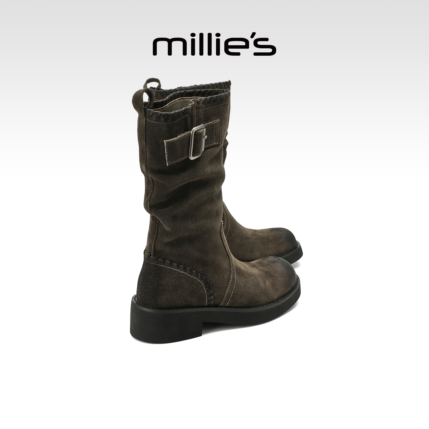 millies妙丽女鞋褶皱堆堆靴短靴