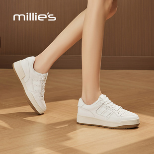 millies妙丽德训鞋女圆头厚底小白鞋2025秋冬季新款百搭休闲板鞋