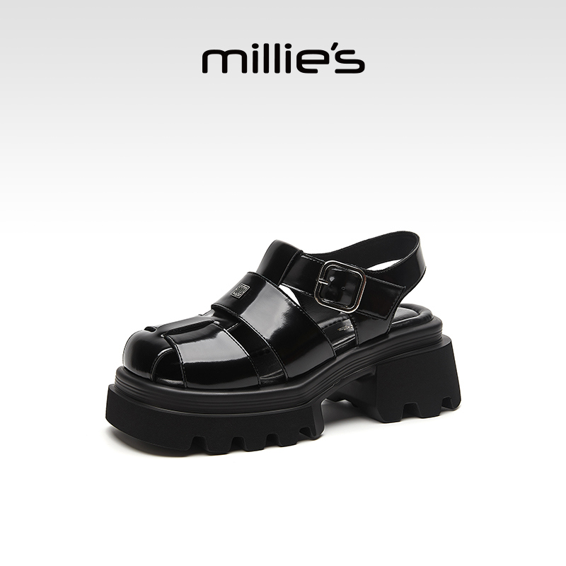 millies妙丽黑色小个子凉鞋女2025夏季厚底增高鞋外穿软底不累脚