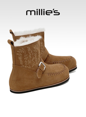 millies妙丽勃肯雪地靴女加绒防水2025冬季新款棉靴厚底皮毛一体