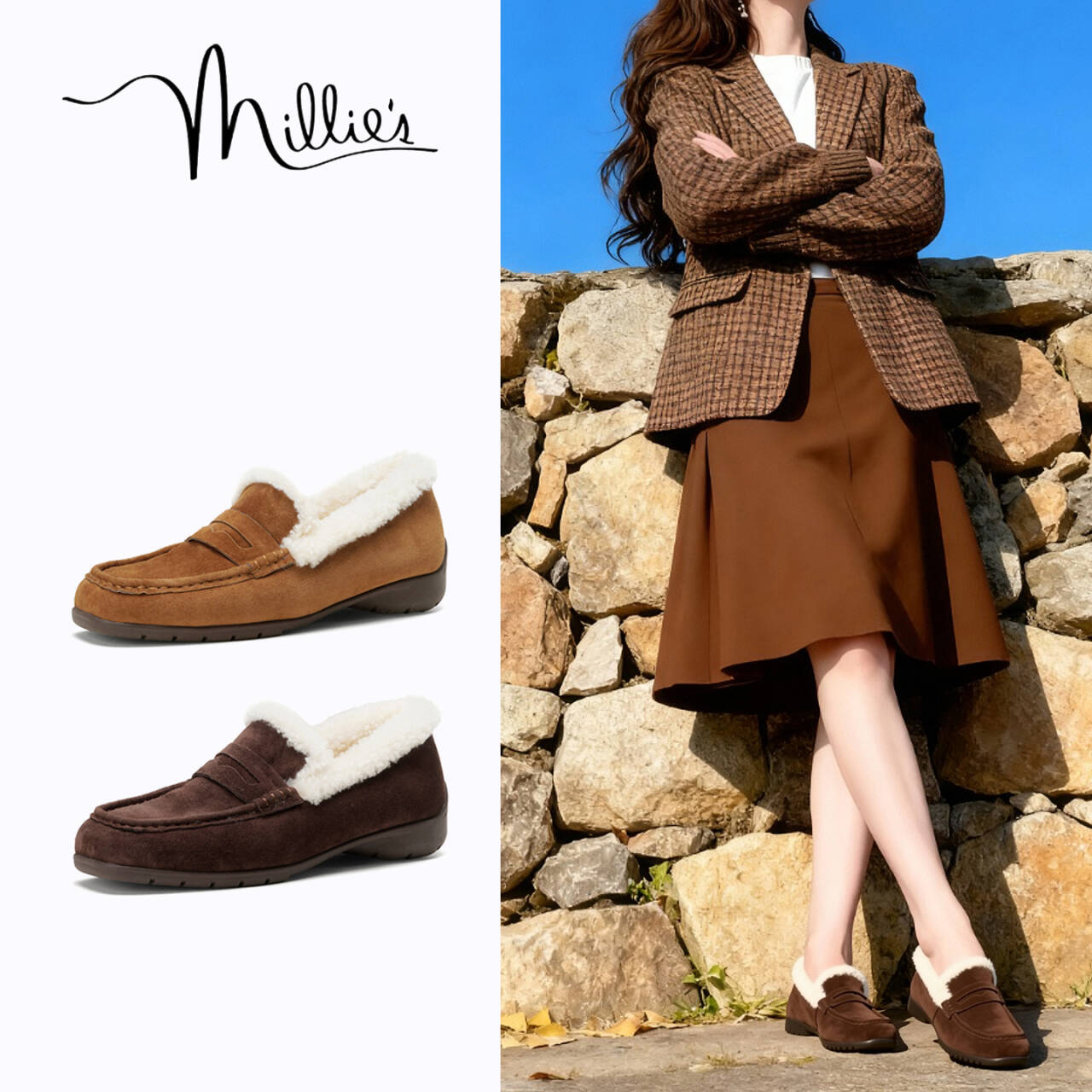 millies妙丽女鞋一脚蹬毛毛鞋