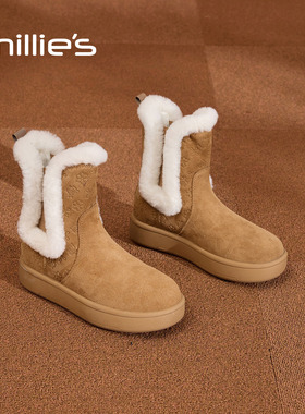 millies妙丽加绒雪地靴女皮毛一体2025冬季新款保暖毛毛棉靴厚底