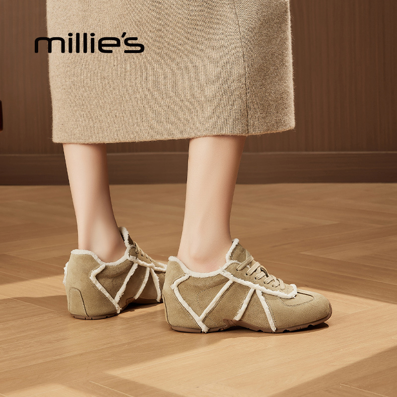 millies妙丽保暖内增高毛毛鞋