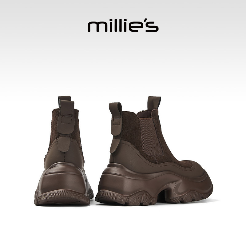 millies妙丽厚底加绒飞织马丁靴女2025冬季新款小个子靴子雪地靴