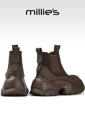 millies妙丽厚底加绒飞织马丁靴女2025冬季新款小个子靴子雪地靴