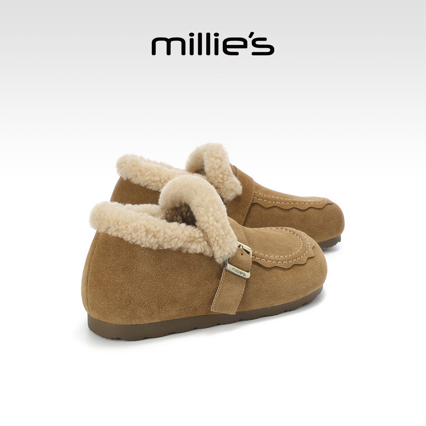 MILLIE'S/妙丽加绒保暖勃肯鞋驼色毛毛鞋一脚蹬百搭舒适加棉棉鞋,女鞋,勃肯鞋/软木鞋,淘宝优惠券,粉丝福利购,淘宝优惠卷