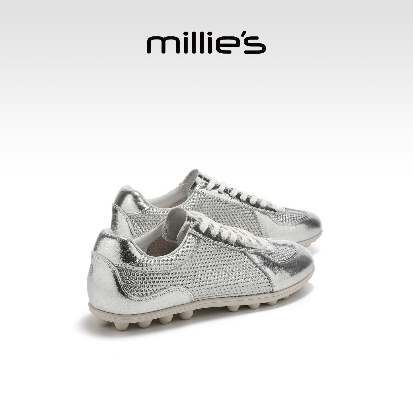 MILLIE'S/妙丽方头深口单鞋女款真皮百搭银色休闲鞋2026春季新款,女鞋,深口单鞋,淘宝优惠券,粉丝福利购,淘宝优惠卷