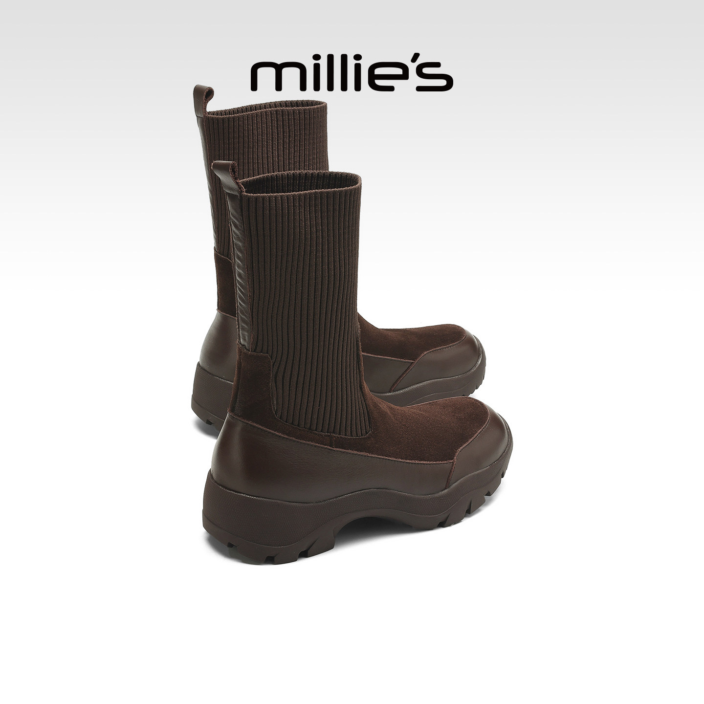 millies妙丽靴子魔力弹力靴2025年冬季新款圆头加绒时装靴女短靴,女鞋,弹力靴/袜靴,淘宝优惠券,粉丝福利购,淘宝优惠卷