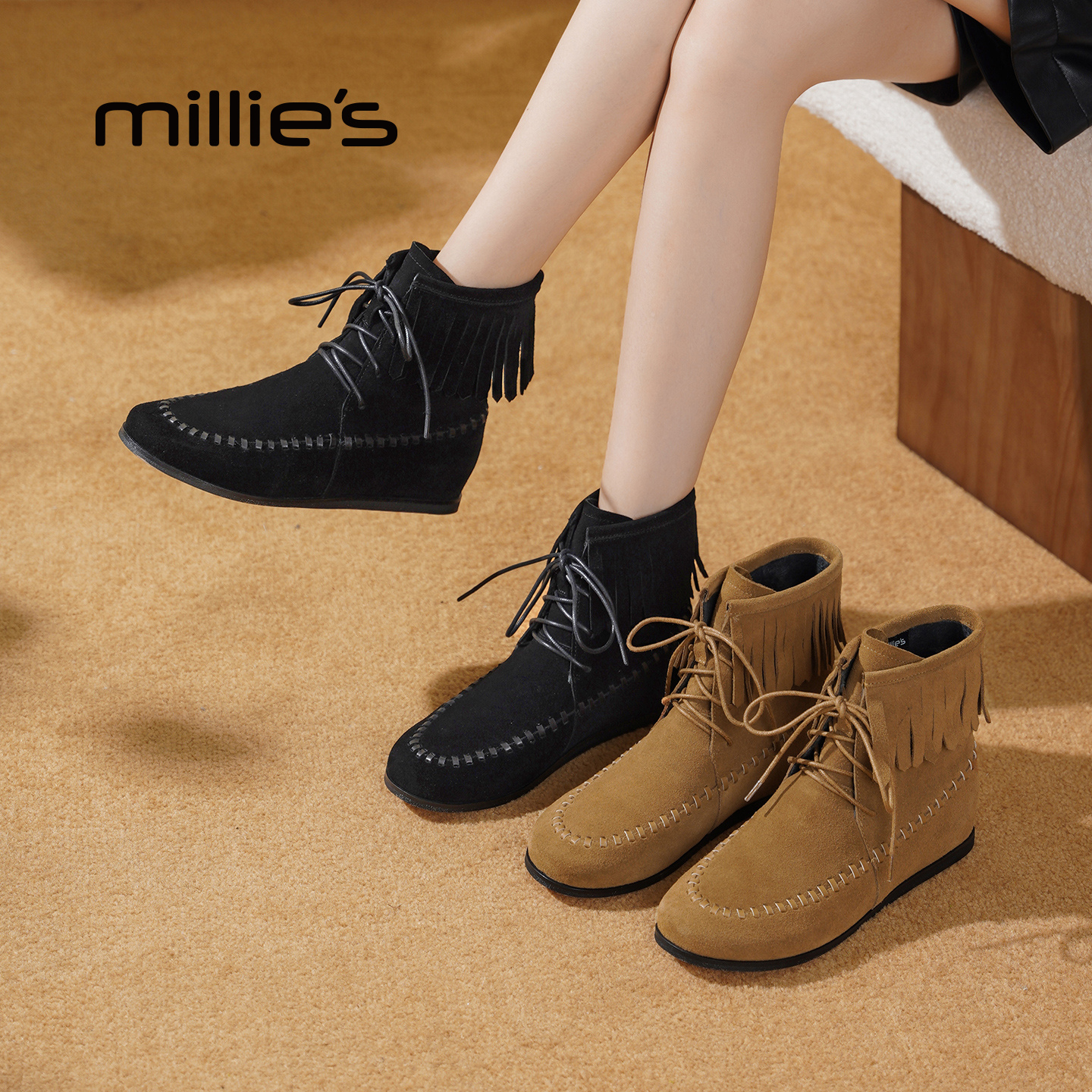 millies妙丽女鞋加绒休闲烟筒靴
