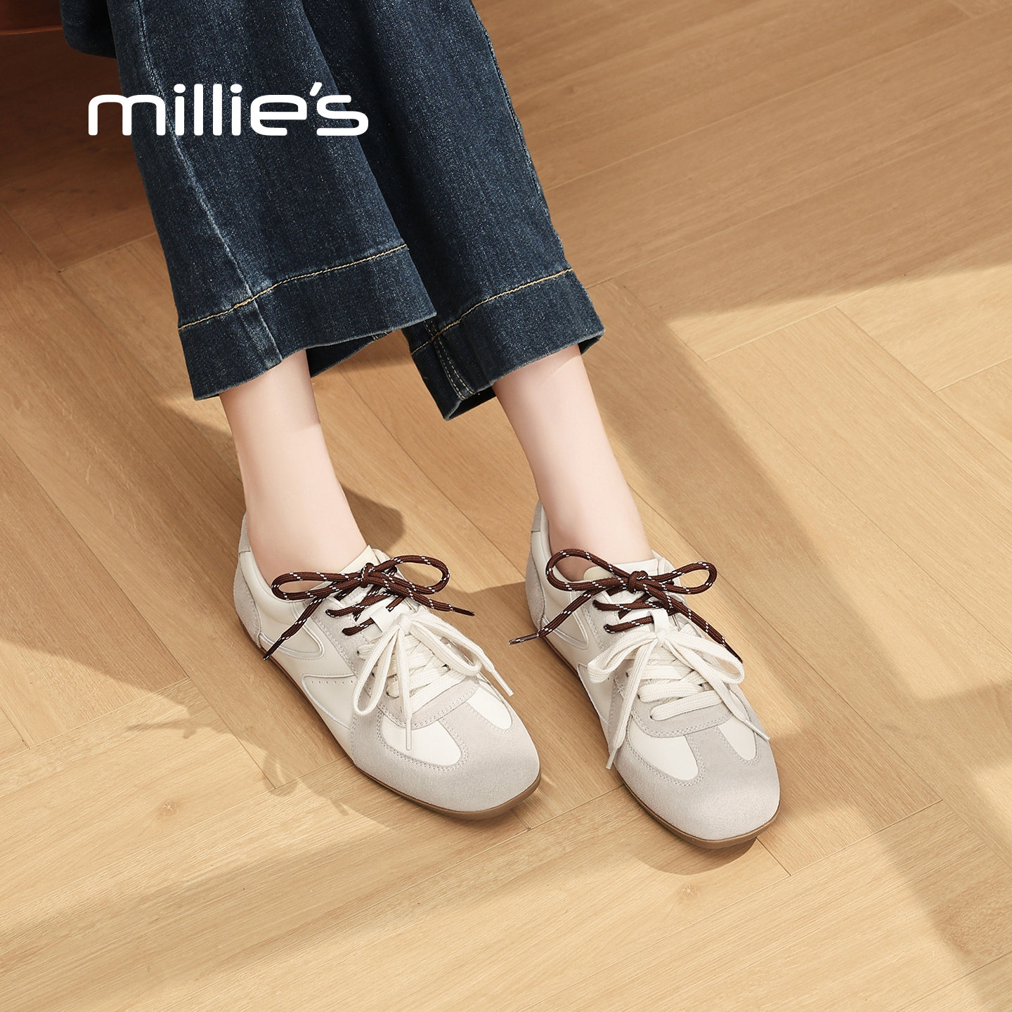 MILLIE'S/妙丽复古德训鞋女款系带深口单鞋百搭平底阿甘鞋休闲鞋,女鞋,德训鞋,淘宝优惠券,粉丝福利购,淘宝优惠卷