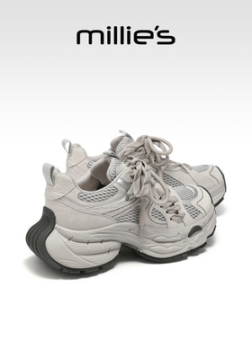 MILLIE'S/妙丽厚底绑带老爹鞋女灰色百搭增高运动休闲鞋春夏新款