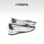 妙丽银色浅口单鞋 女粗跟一脚蹬通勤气质鞋 MILLIE 2026春夏新款