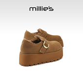秋冬新款 毛毛鞋 子休闲鞋 millies妙丽加绒全包厚底勃肯鞋 保暖女鞋