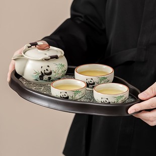 家用户外泡茶盖碗便携式 汝窑手抓壶功夫茶具套装 旅行手工高温紫砂