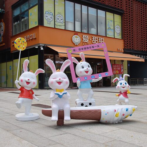 直销户外卡通兔子雕塑幼儿园商场打卡拍照摆件风景区休闲座椅美陈